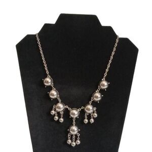 Silver Toned Metal Dangly Beaded Single Strand Bib Style Statement Necklace
